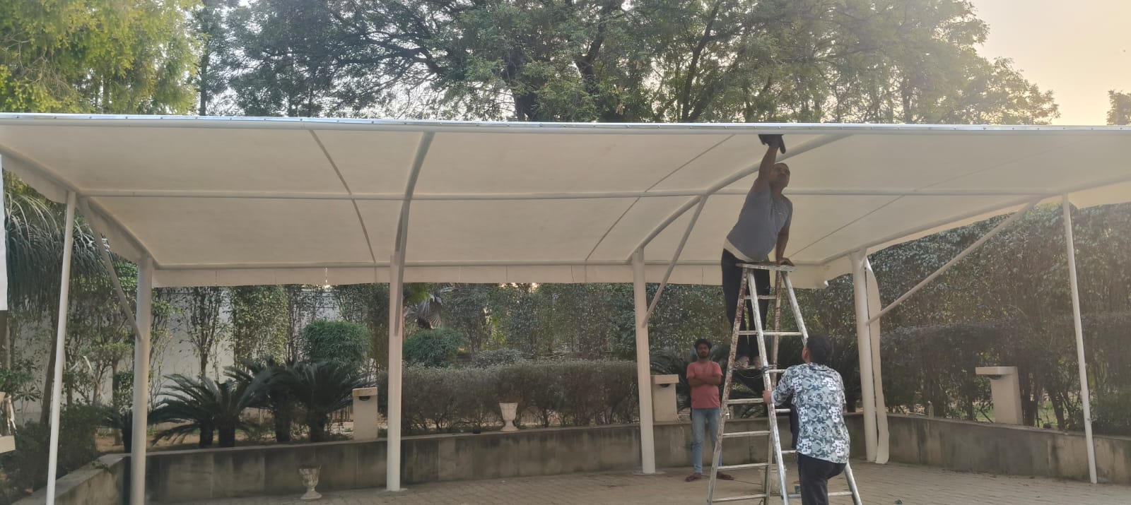 Tensile Structure for car parking- golden awning tensile