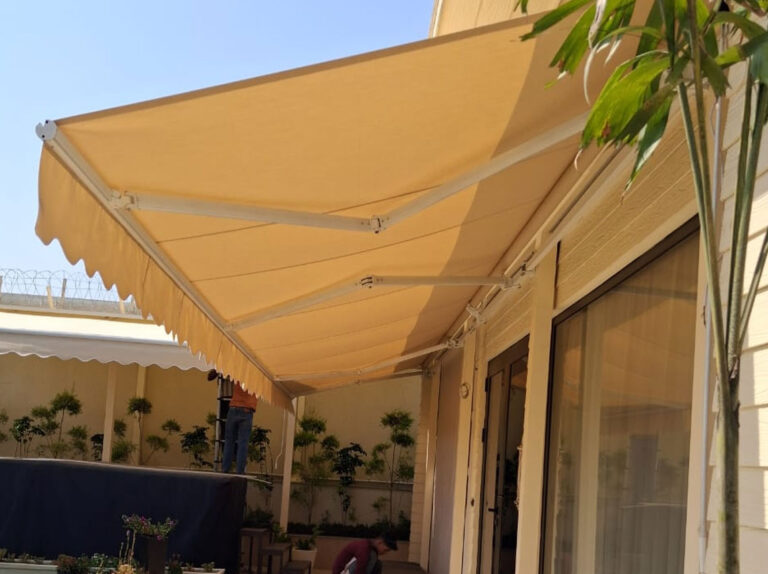 Retractable awning for home- Golden awning tensile